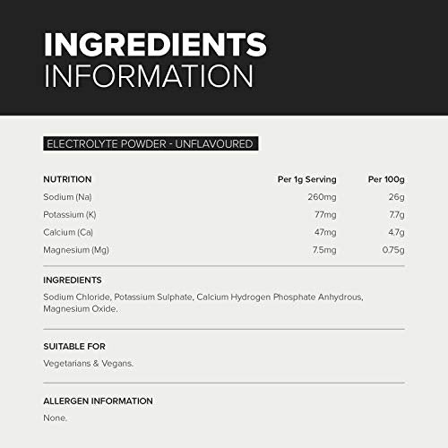 Bulk Electrolyte Powder, Unflavoured, 100 g, 50 Servings, Replenish Sodium, Potassium and Calcium, Vegan Friendly,Packaging May Vary