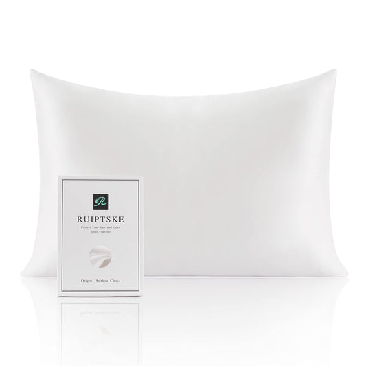 Natural Silk Federa, ipoallergenico, 22momme, 100% Seta, 600 Filati, con a Scomparsa Cerniera (White, 50x75cm)