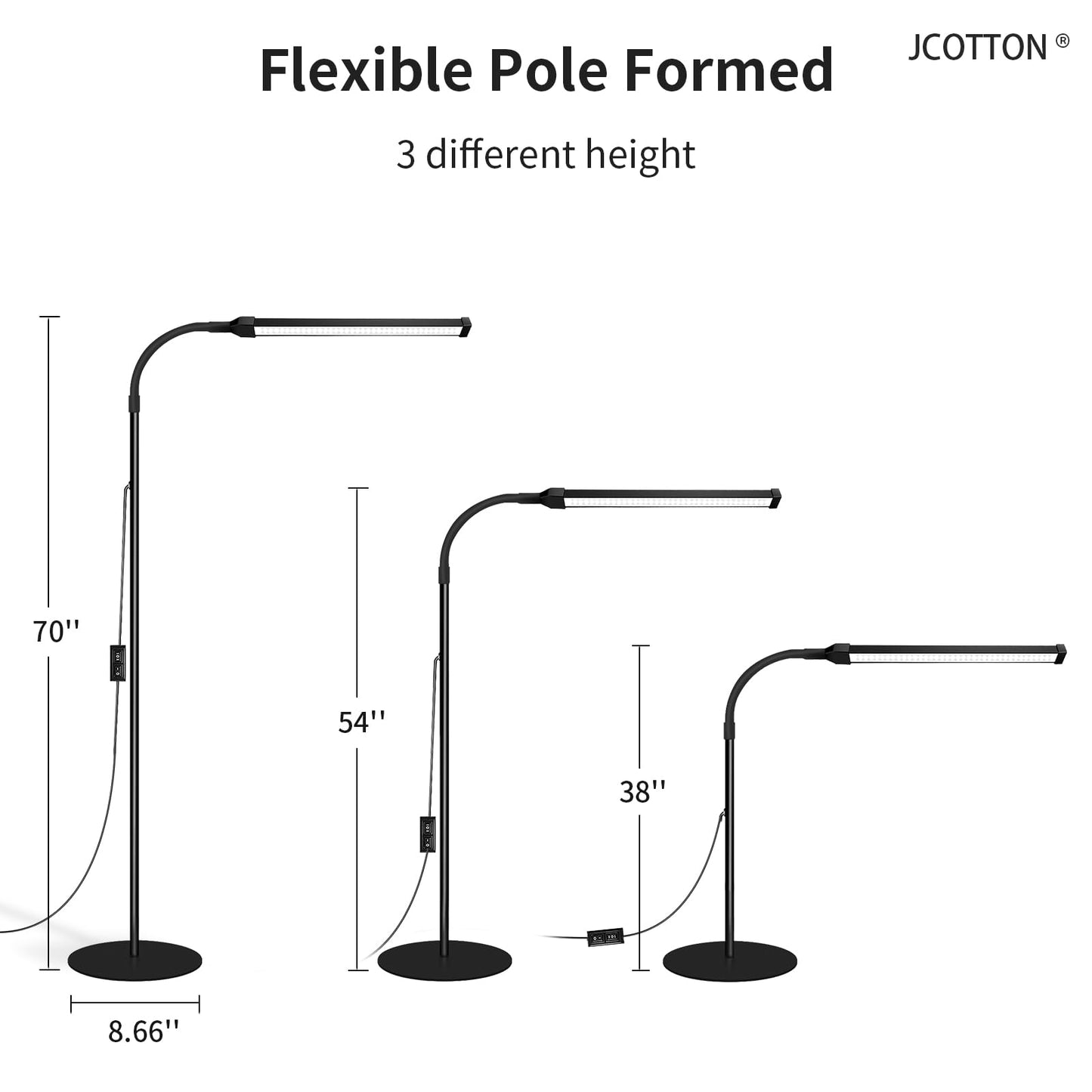 JCOTTON LED Floor Lamp for Office Bedroom, Adjustable Gooseneck Dimmable Standing Light, Reading Floor Lamp for Tattoo Sewing Craft, Lash Light for Eyelash Extensions
