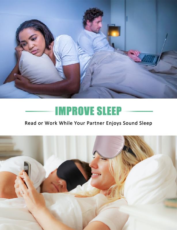 2 Pack Mulberry Silk Sleep Mask with Adjustable Strap, Sleeping Aid Blindfold for Nap, BeeVines Eye Sleep Shade Cover, 100% Blocks Light Reduces Puffy Eyes Gifts for Christmas