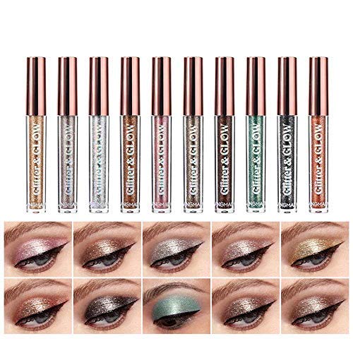 10 Pcs Liquid Glitter Eyeshadow Metallic Shimmer&Sweatproof Makeup Set, Matte Glitter Pressed All Highly Pigmented Blending Powder,Perfect For Every Woman & Girl (10pcs)