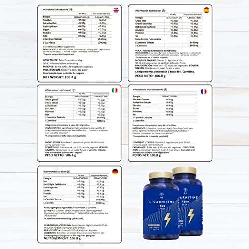 Natural L CARNITINE 1500mg. Fat Burner Pills Supplement. Improves Sports Performance, Weight Loss & Provides Energy Resistance. 120 Vegetable Capsules. UK Vegan Certified. N2 Natural Nutrition.
