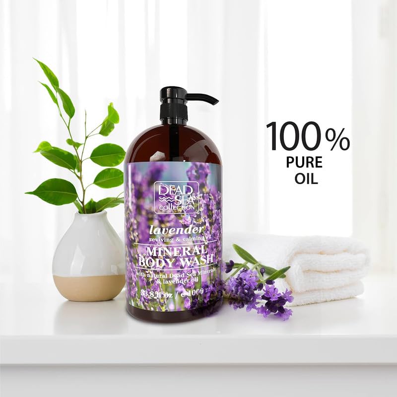 Dead Sea Collection Shower Gel for Women and Men - Body Wash with Pure Dead Sea Minerals and Lavender Oil - Cleanses and Moisturizes Skin - Pack of 2 (1000 ml. each)
