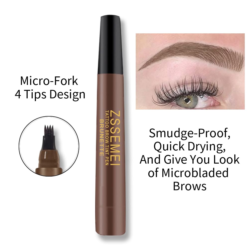 Waterproof Microblading Eyebrow Pen – 24-Hour Tattoo Brow Pencil (Brunette, 2 PCS)