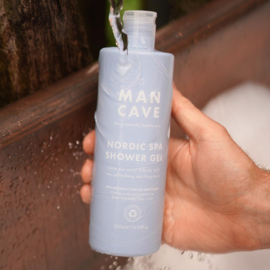 ManCave Nordic Spa Shower Gel Men, 500 ml, Vegan Mens Shower Gel with Natural Ingredients - Calming Lavender, Earthy Sage & Warm Cedar - Cruelty-Free Body Wash, Eco-Conscious & Recycled Packaging