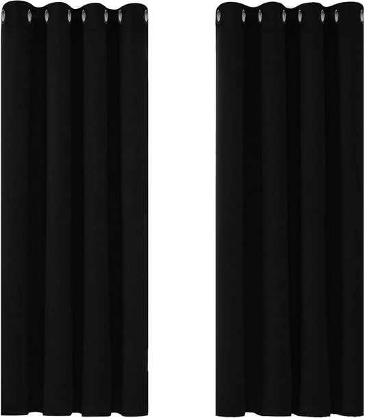 Deconovo Blackout Curtains Black 46x54 – Thermal Eyelet 2 Panels