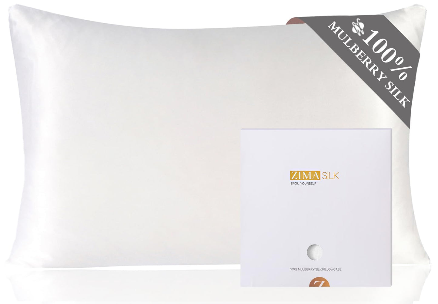 ZIMASILK 100% Mulberry Silk Pillowcase for Hair and Skin Health, Both Sides 19 Momme Premium Grade 6A Silk, Soft & Smooth, 600 Thread Count, with Hidden Zipper, 1pc (Standard 50x75 cm, White)