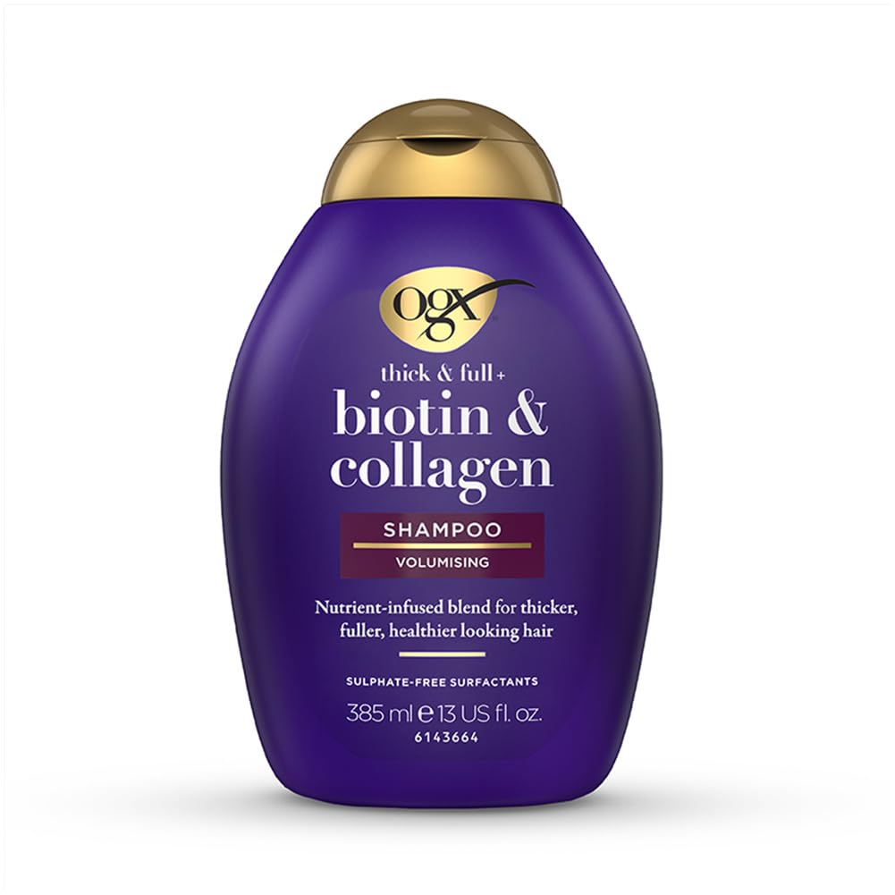 OGX Biotin and Collagen Volumising Hair Shampoo, Thick and Full, with Vitamin B7 Biotin, and Collagen, for Fine Hair, Sulfate Free Surfactants, 385ml