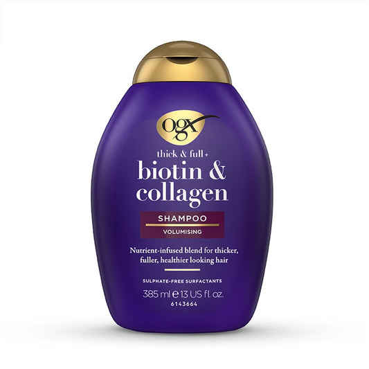OGX Biotin and Collagen Volumising Hair Shampoo, Thick and Full, with Vitamin B7 Biotin, and Collagen, for Fine Hair, Sulfate Free Surfactants, 385ml