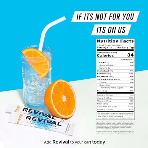 Revival Rapid Rehydration, Electrolytes Powder - High Strength Vitamin C, B1, B3, B5, B12 Supplement Sachet Drink, Effervescent Electrolyte Hydration Tablets - 6 Pack Mojito
