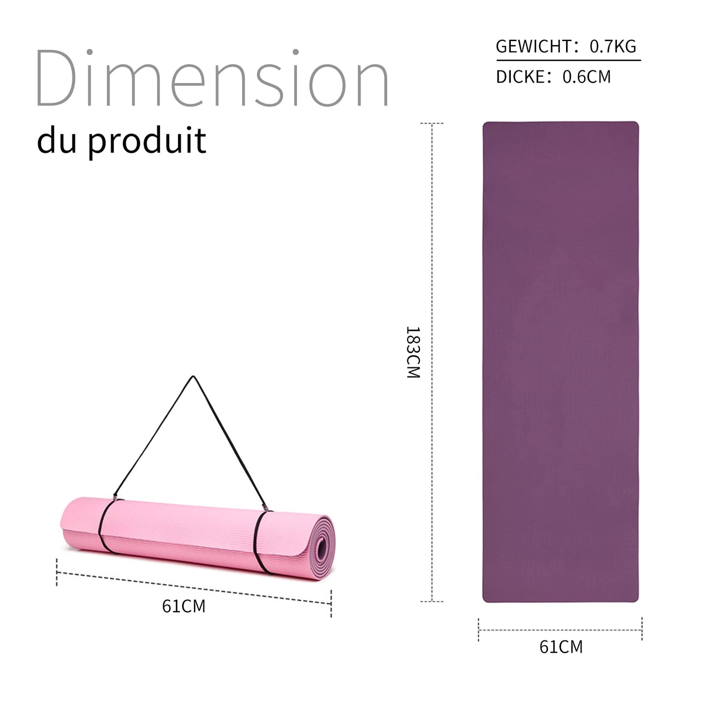 Good Nite Yoga Mat TPE Non-Slip Exercise Fitness Pilates Gymnastics Training Sport Mat Turn Mats Floor Gym with Carry Strap 183 x 61 x 0.6 cm (Purple/Pink)