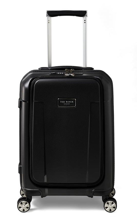 Ted Baker Flying Colours Small Trolley Spinner Suitcase with Front Pocket and USB Smart Feature, Black