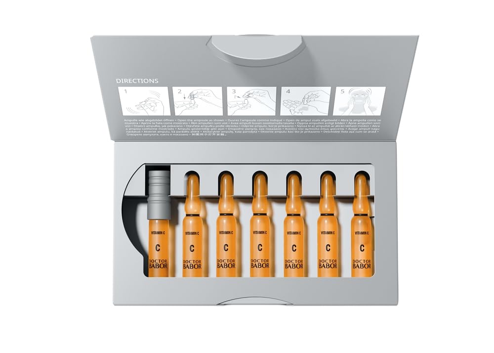 DOCTOR BABOR Radiance Ampoule Serum Concentrate | 20% Vitamin C Treatment, With Hyaluronic Acid, Highly Potent, Dark Spot Correcting, For Smoother Skin with Glow, Against Wrinkles | 7x 2ml