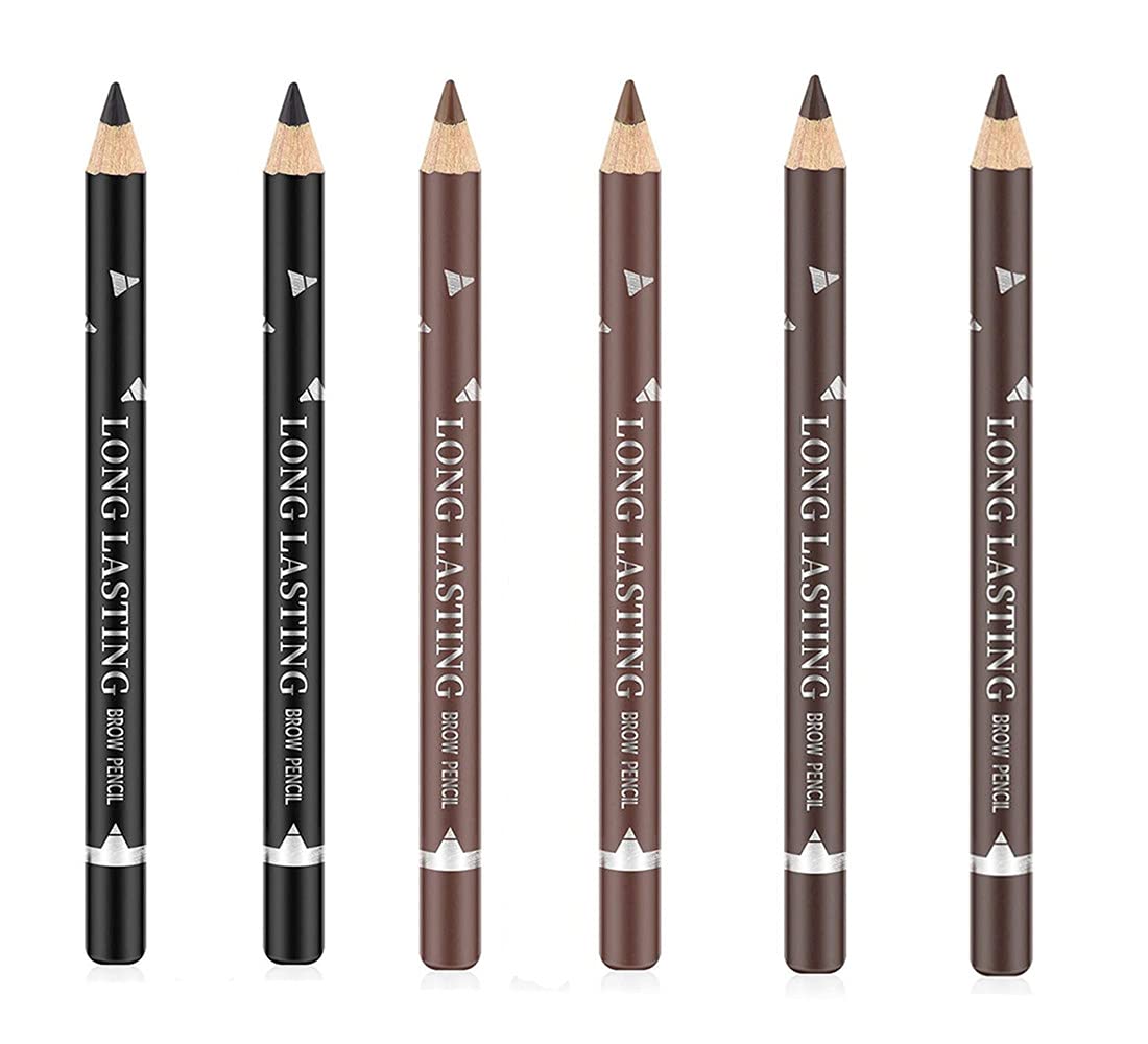 Go Ho 6 PCS Eyebrow Eye Liner Pencil Set,Easy to Color Waterproof Eyebrow Pencil,Professional Long-lasting Eyeliner Makeup Brow Tint Pen,3 Colors(Black,Light Brown,Dark Brown)