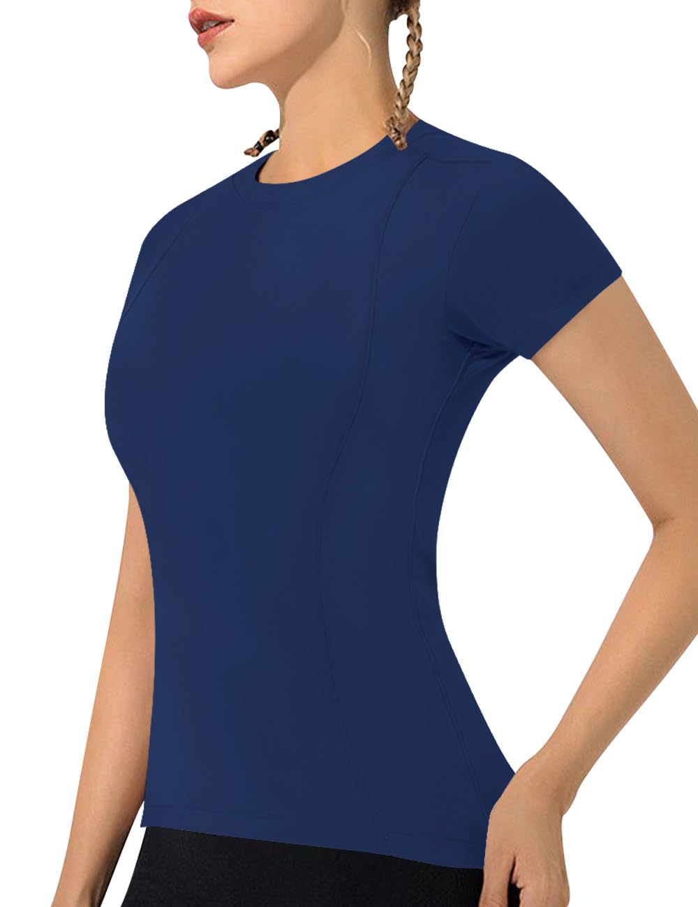 IECCP Ladies Short Sleeve Sport Tops Gym Running Fitness Sports Top Lightweight for Women Crew Neck Basic Summer Tee Shirts Dark Blue XS
