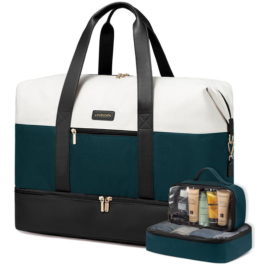 LOVEVOOK Travel Weekend Bag for Women, Waterproof Overnight Hospital Holdall Bags with Shoes Compartment & Trolley Sleeve, Travel Duffle Cabin Carry On Hand Luggage Bag for Ryanair easyJet