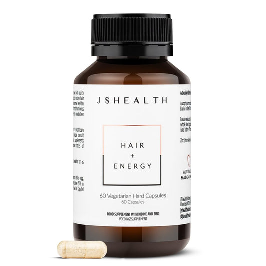 JSHealth Vitamins Hair and Energy Formula Hair Growth Vitamins | Hair Vitamins for Women and Men | Zinc and Iodine Hair Supplements for Hair Growth | Hair Loss Supplements | (60 Capsules)