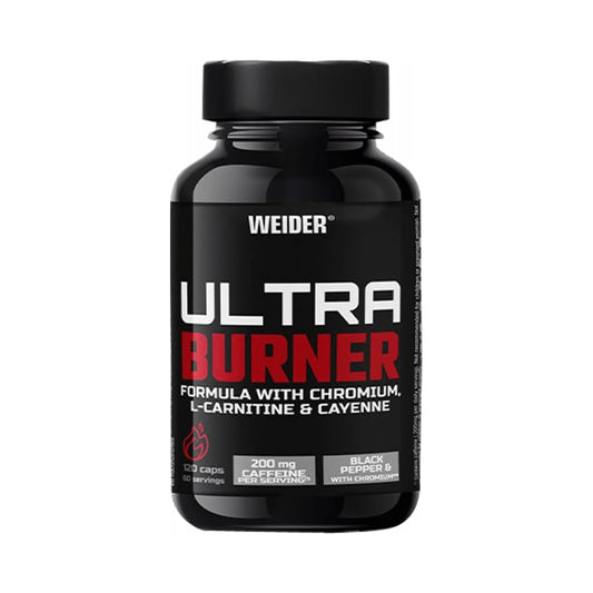 Weider Ultra Burner 120 caps. Powerful thermogenic Formula. with Plant extracts and Caffeine. L-Carnitine, Chromium and Vitamin B6. 100% Vegan