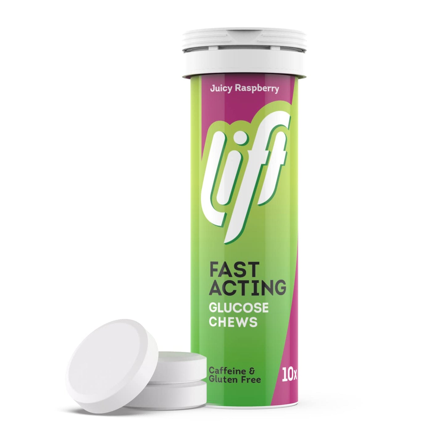 Lift Fast-Acting Glucose Chewable Energy Tablets, Raspberry, 12 Pack of 10-Tablet Tubes
