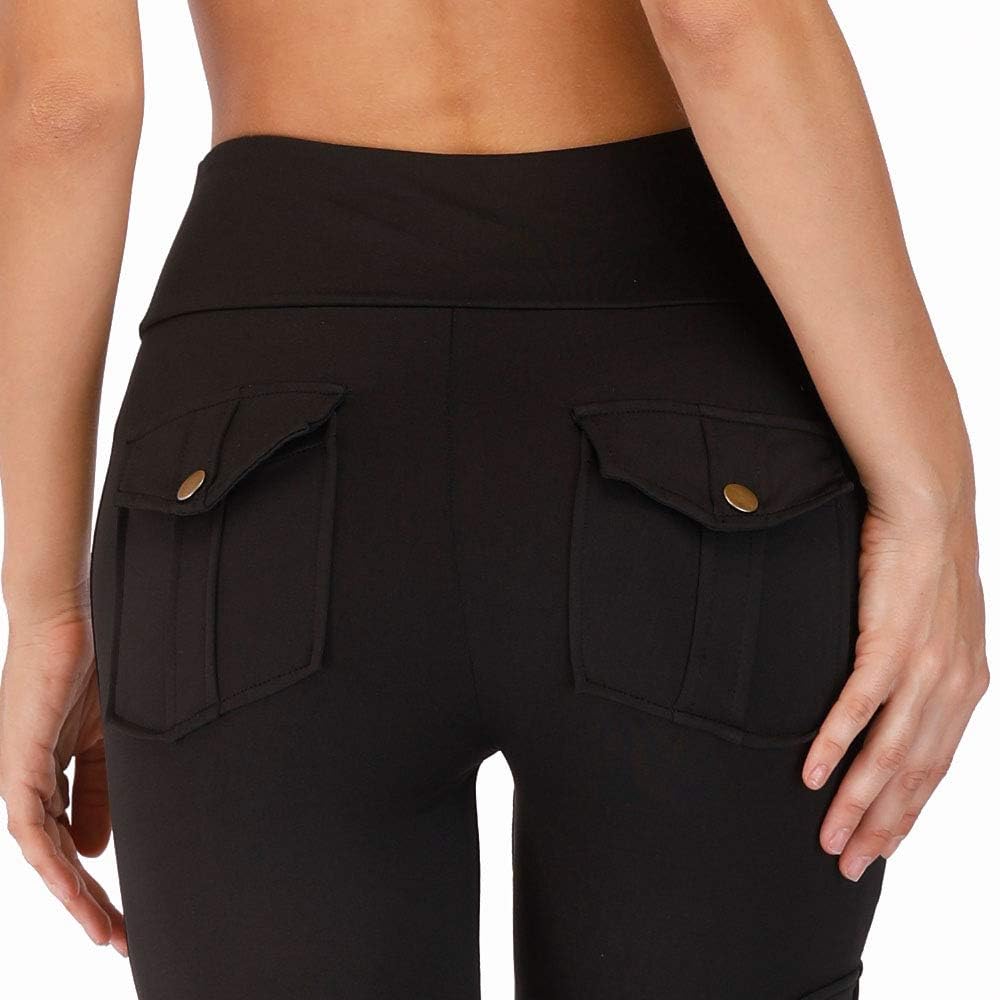 Nuofengkudu Women's High Waist Running Sports Leggings with Pockets Push up Stretch Jogging Bottoms Funky Gym Fitness Yoga Pants Casual Streetwear(Balck,XL)