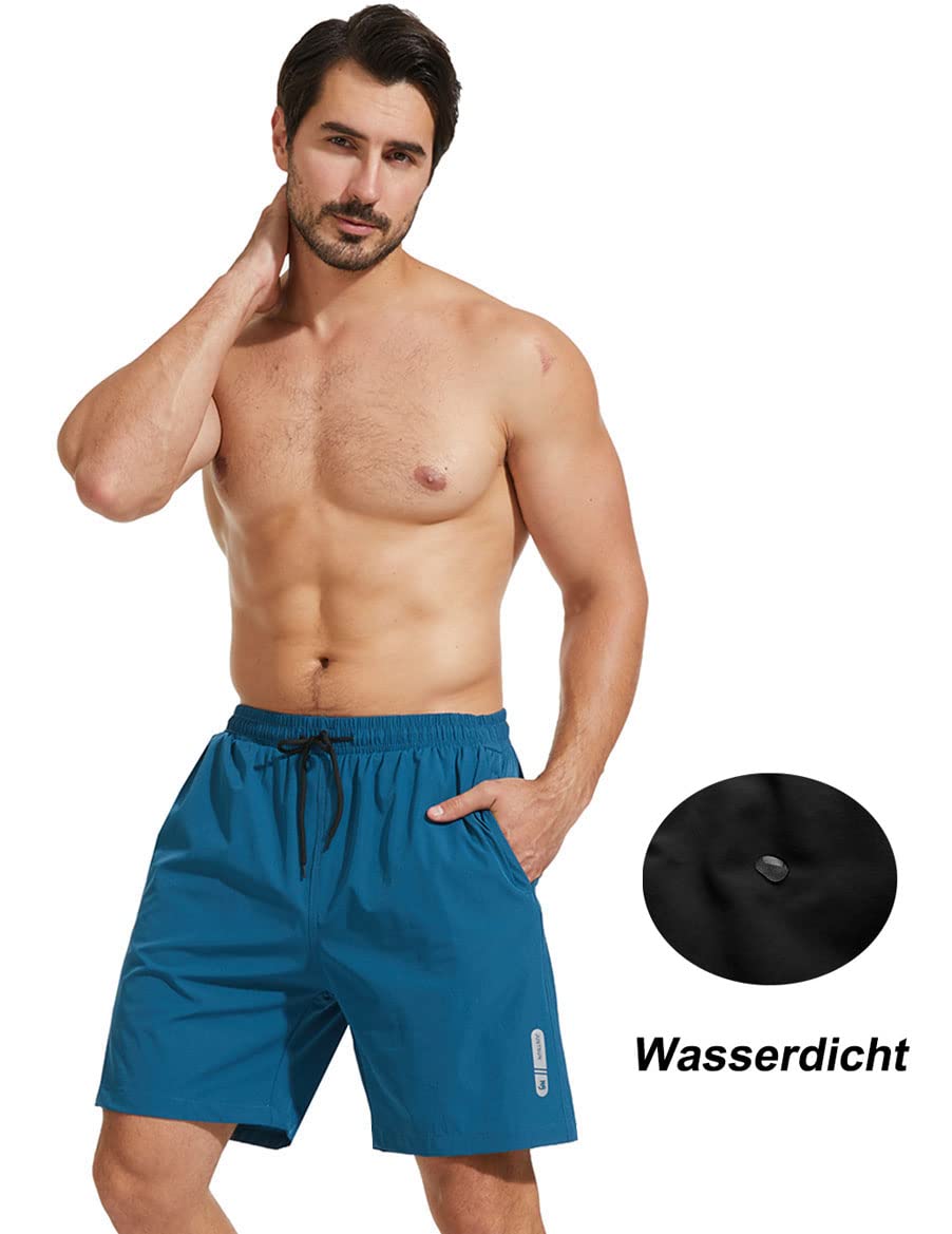 JustSun Mens 2 in 1 Running Shorts Compression Gym Workout Athletic Training Shorts with Zipper Pocket Quick Dry Waterproof Fitness Sport Shorts Peacock Blue XL