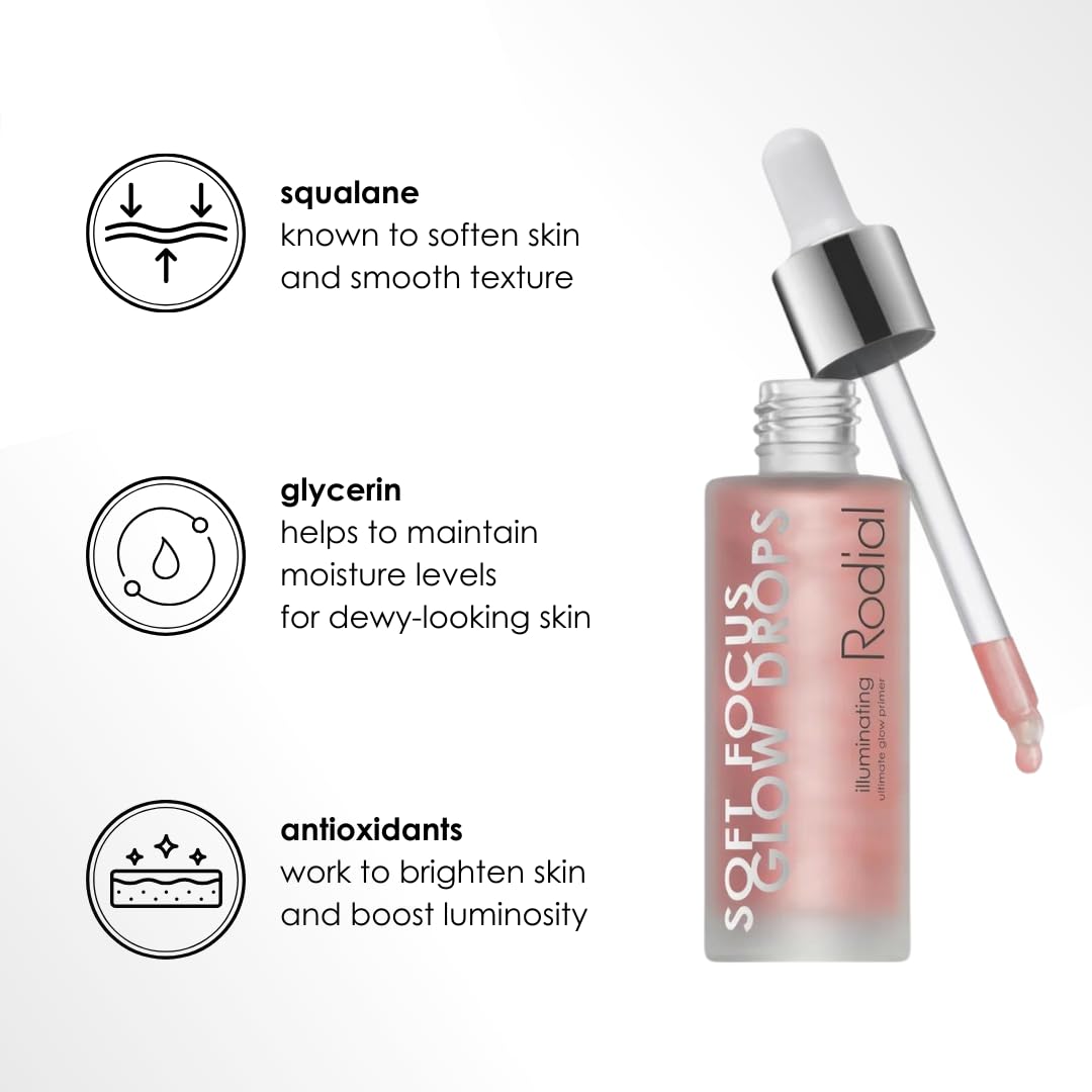 Rodial Soft Focus Glow Booster Drops 30 ml, Illuminating Skin Serum with Glycerin and Antioxidants, Perfectioning and Smoothing Dewy Makeup Base, Weightless Formula