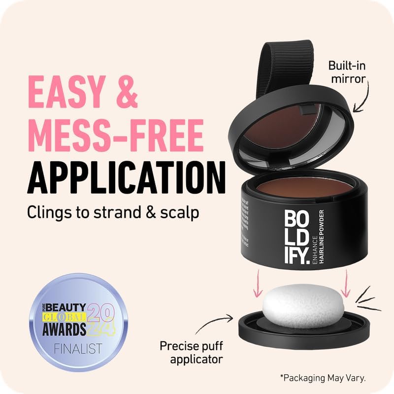BOLDIFY Hairline Powder - Root Touch Up Hair Color for Gray Coverage - Bald Spot Concealing Hair Powder for Women and Men - 48-Hour Stain-Proof - Light Brown