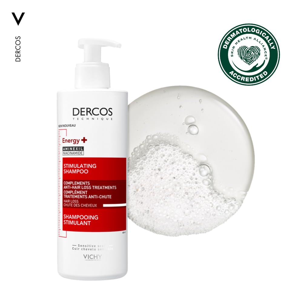Vichy Dercos Energy+ Anti-Hair Loss Stimulating Shampoo for Damaged Hair, Enriched With Aminexil 390ml