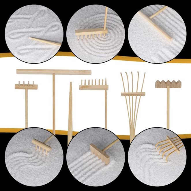 Island Falls Home Zen Garden Kit 11x8 Beautiful Premium Japanese Mini Sand Garden Meditation Gift Set for Home & Office Desk Accessories. Zen Sand, 6 Tools, 15 Features. Mindfulness Gifts Decor Women