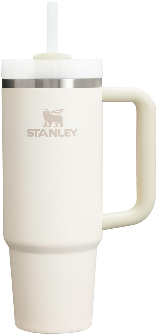 Stanley Quencher H2.0 FlowState Tumbler, Vacuum-Insulated, Stainless Steel, with Lid and Straw for Water, Iced Tea, Coffee, Smoothies and More, Cream Coloured, 0.9 Litres