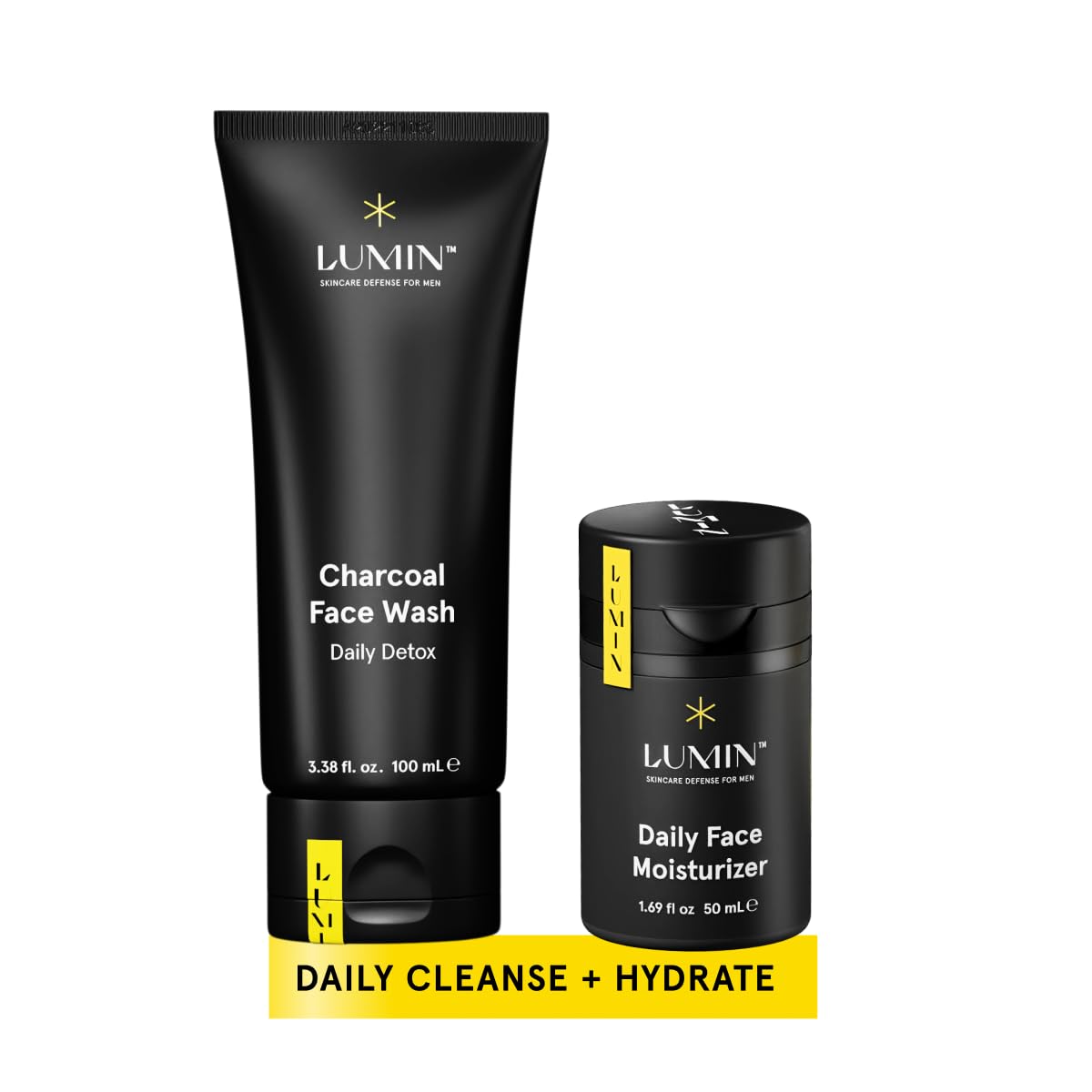 Lumin - Dynamic Duo - Skin Care kit for Men - Includes: Charcoal Face Wash Daily Detox & Daily Face Moisturiser,Suitable for all skin types, Daily Use, Two Month Supply