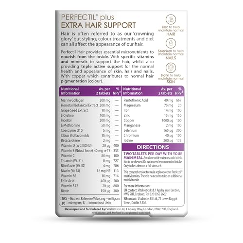 Perfectil Hair Beauty Supplement for Hair - Includes Biotin, CoQ10 & Collagen, 60 Tablets 30-Day Supply, by Vitabiotics
