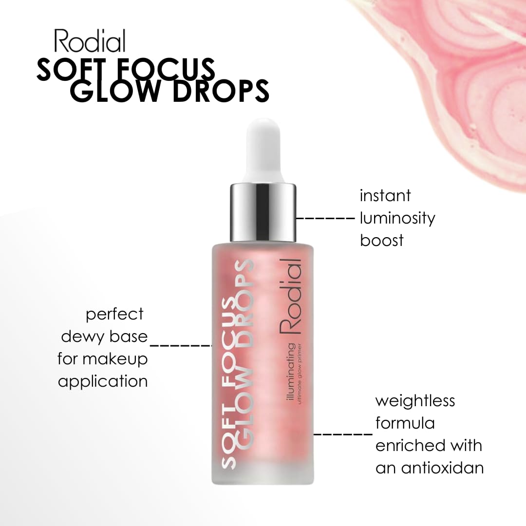 Rodial Soft Focus Glow Booster Drops 30 ml, Illuminating Skin Serum with Glycerin and Antioxidants, Perfectioning and Smoothing Dewy Makeup Base, Weightless Formula