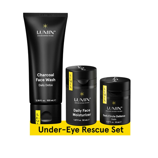 Lumin - No Baggage Trio - A skincare kit, Includes: Charcoal Face Wash Daily Detox, Daily Face Moisturiser & Dark Circle Defense Balm, Ideal for fine lines & dark circles, Suitable for all skin types