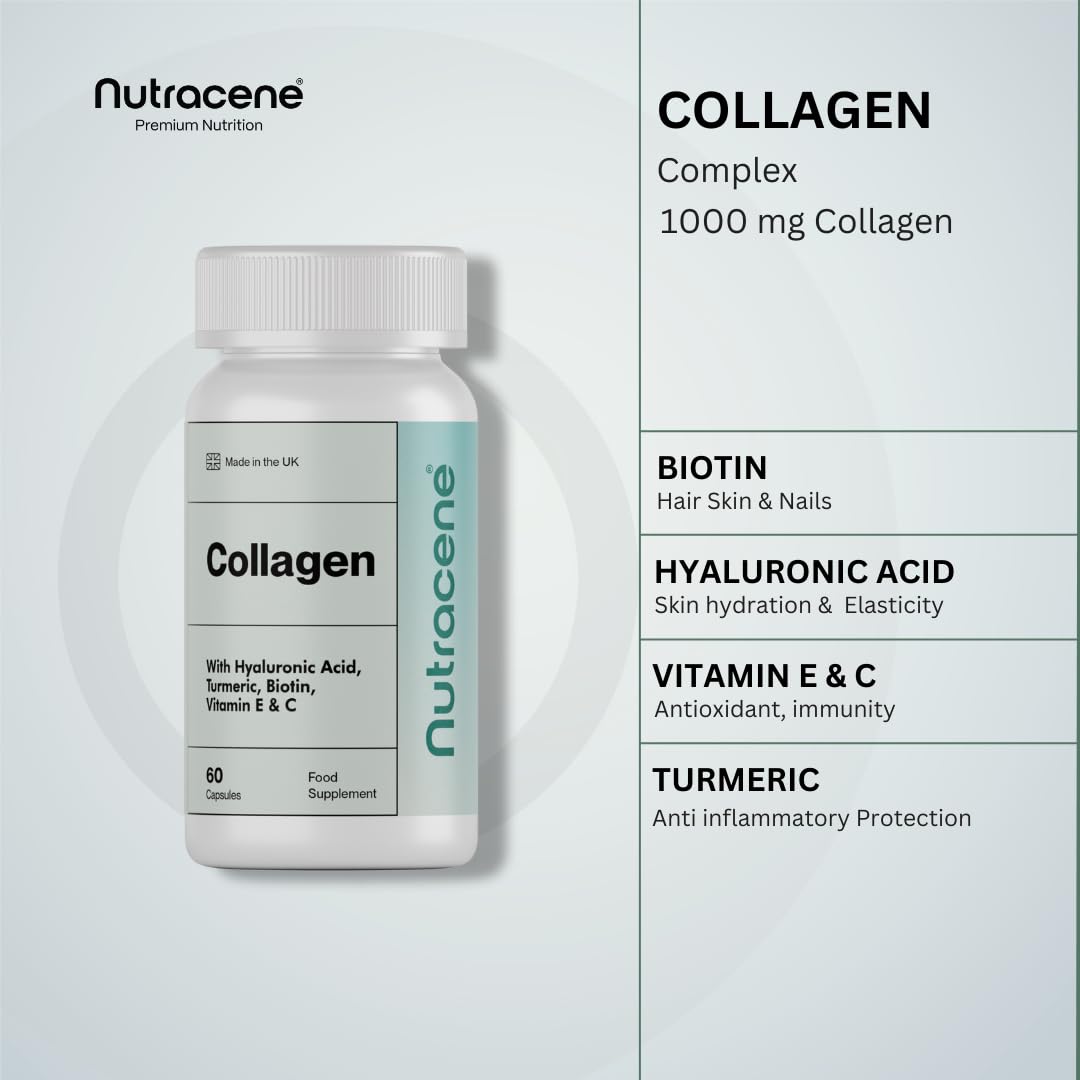 Collagen Complex with Biotin, Hyaluronic Acid, Vitamin E, Vitamin C and Turmeric | Healthy Skin, Hair, Nails | Made in The UK | 60 Capsules