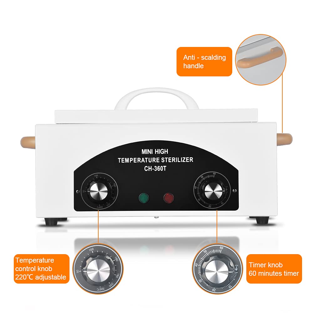 High Temperature Metal Tool Cleaning Box Dry Heat Sterilizer with Timer Manicure Pedicure SPA Salon Barber Equipment for Dentist Clinic Lab Sundry Beauty Hair Cut Nail Metal Tools(UK Plug)