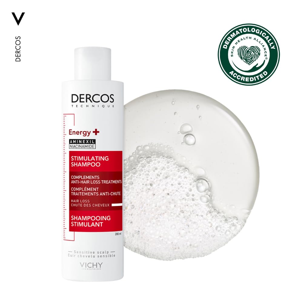 Vichy Dercos Energy+ Anti-Hair Loss Stimulating Shampoo for Damaged Hair, Enriched With Aminexil 200ml