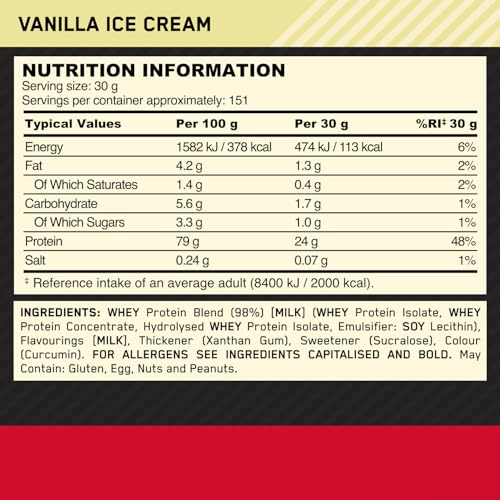 ON Gold Standard Whey Protein Vanilla Ice Cream – 4.53 kg | TRYTLION