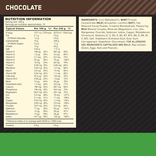 Optimum Nutrition Serious Mass Protein Powder High Calorie Mass Gainer with Vitamins, Creatine and Glutamine, Chocolate, 16 Servings, 5.45 kg