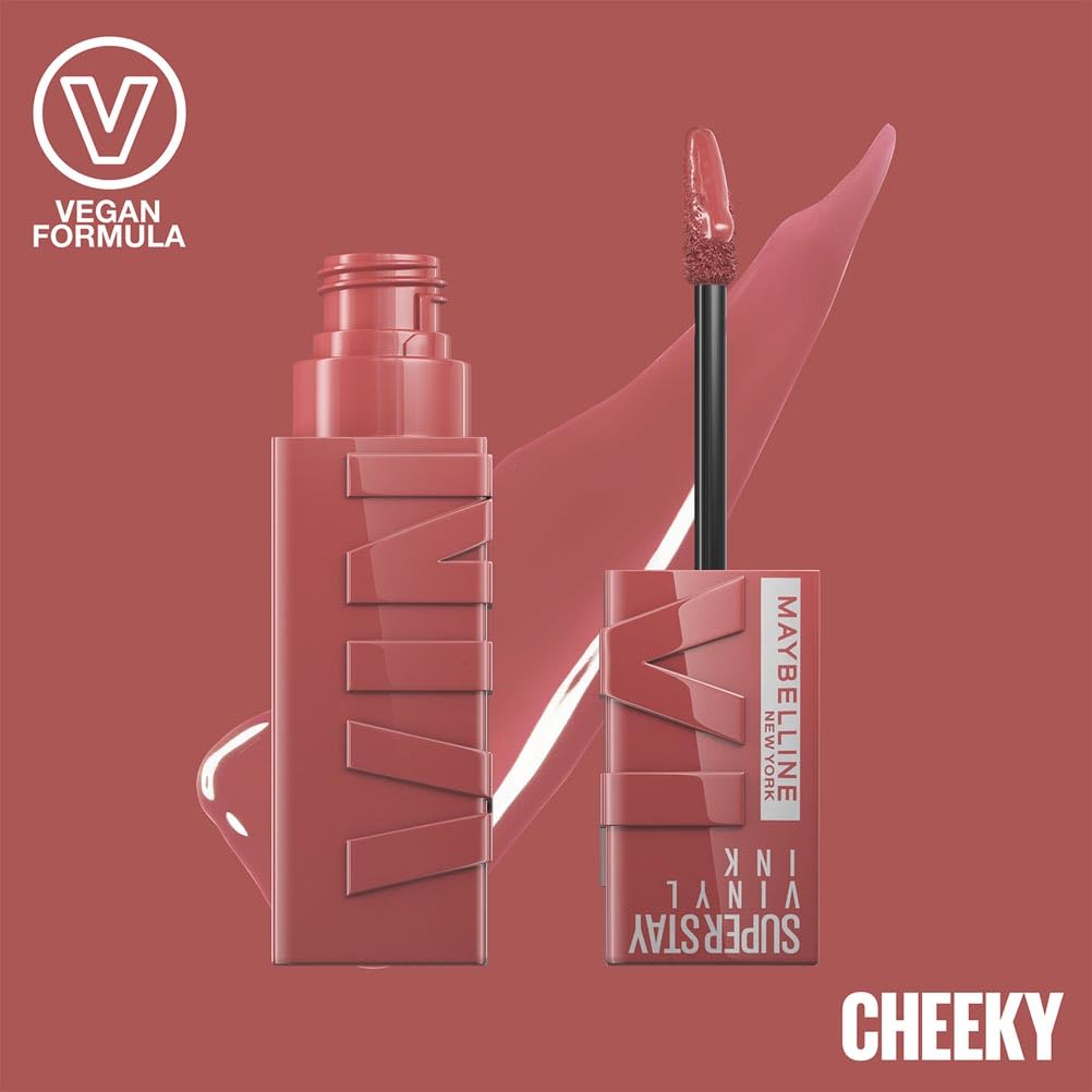 Maybelline New York Lip Colour, Smudge-free, Long Lasting up to 16h, Liquid Lipstick, Shine Finish, SuperStay Vinyl Ink, 35 Cheeky
