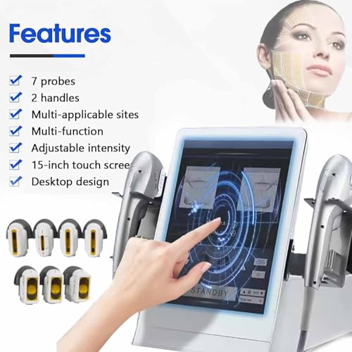 Smart HIFU Beauty Device with 7 Exchangeable Tips,Face Lifting Body Shape Treatment Machine,Collagen Booster,Targets Jawline,Wrinkles Cellulite,Home & Salon Use