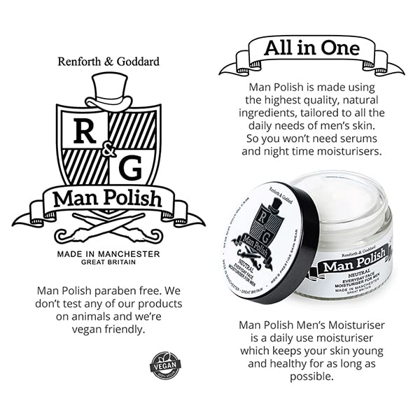 Man Polish Men's Moisturiser - Premium Sensitive Natural Anti Ageing Men's Moisturiser for Face 50ml