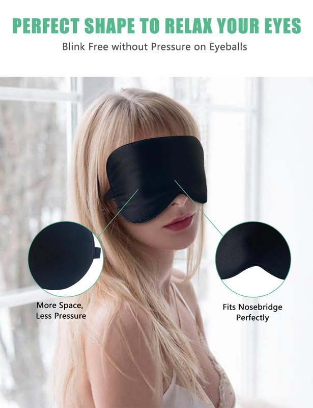 2 Pack Mulberry Silk Sleep Mask with Adjustable Strap, Sleeping Aid Blindfold for Nap, BeeVines Eye Sleep Shade Cover, 100% Blocks Light Reduces Puffy Eyes Gifts for Christmas