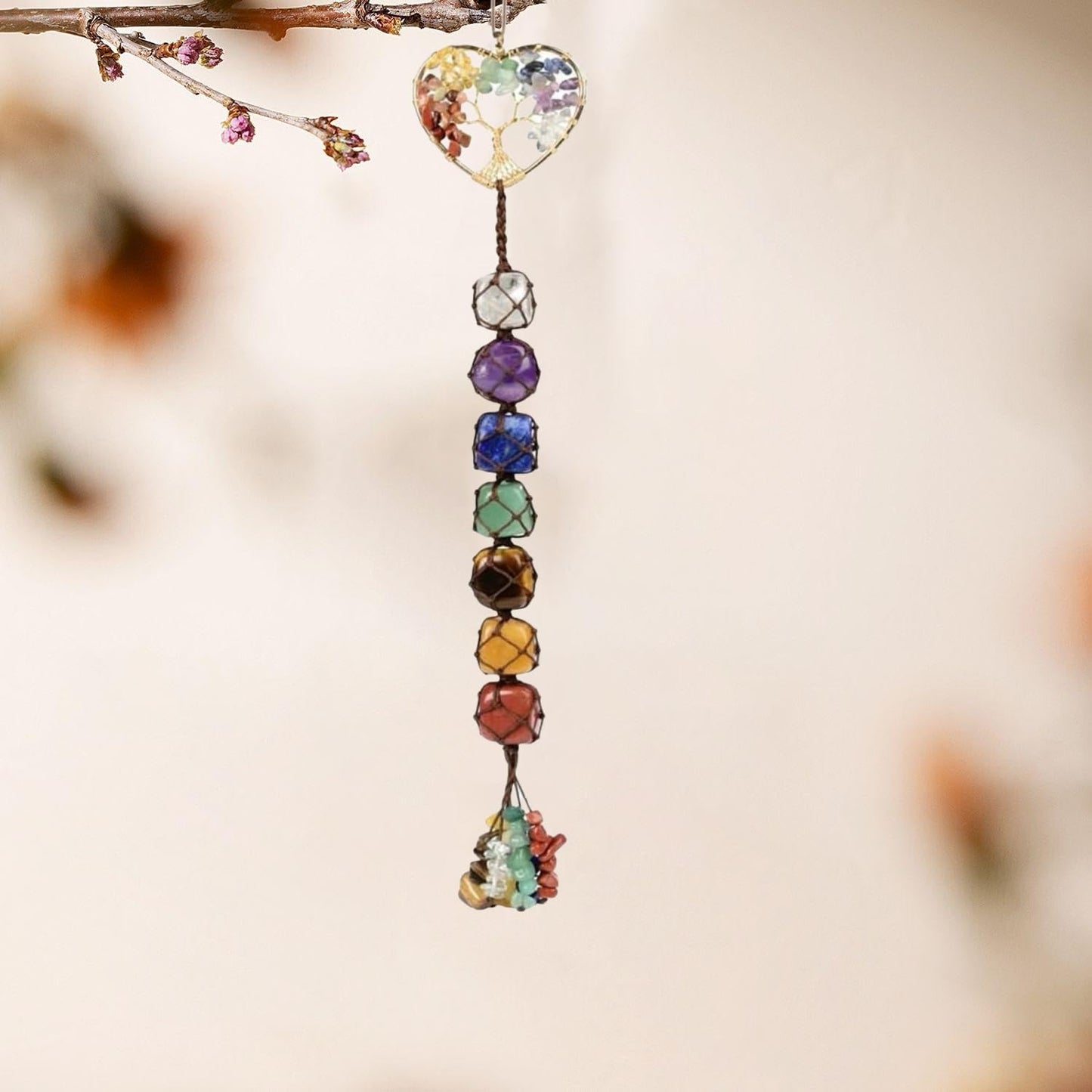 7 Chakras Crystals - Natural Gemstones for Women - Polished Tumbled Stones - Positive Energy - Spiritual Meditation - Hanging Ornament/Window Ornament/Feng Shui