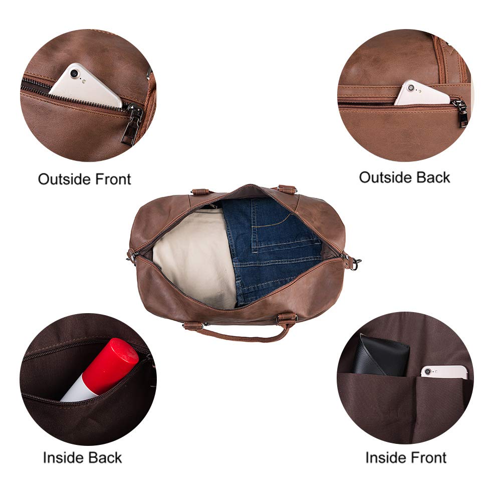 Leather Travel Bag with Shoe Pouch,Weekender Overnight Bag Waterproof PU Leather Large Carry On Bag Travel Tote Duffel Bag for Men or Women