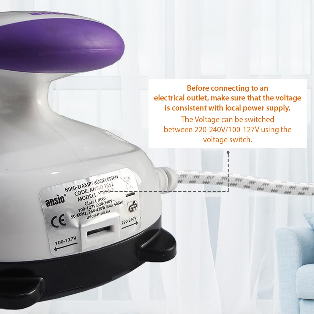 ANSIO Travel Iron Quilting Mini Steam Craft Iron with Ceramic Soleplate | Small Compact Travel Steamer - Perfect for Travel, Quilting & Sewing - Purple/White