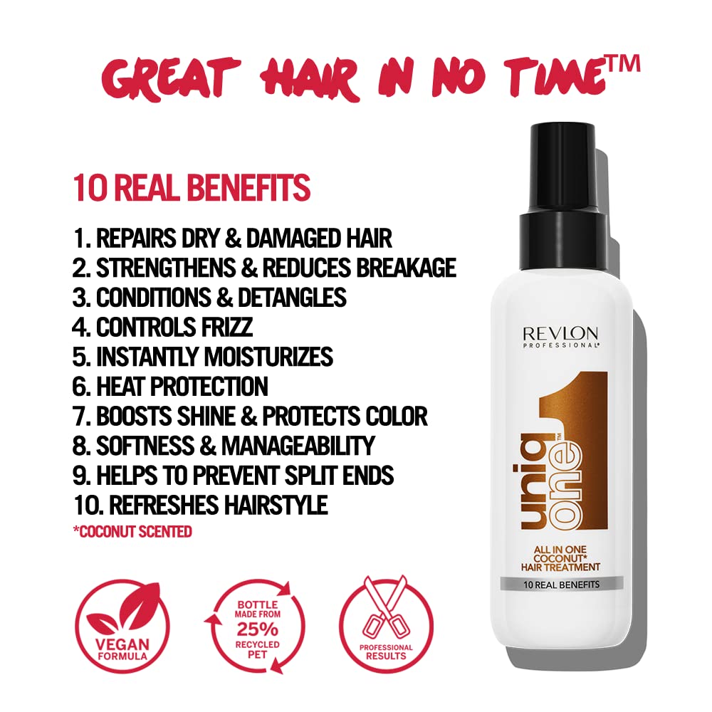 REVLON PROFESSIONAL UNIQONE COCO HAIR TREATMENT, Leave-In Hair Treatment, Hair Treatment, Coconut Fragrance – 150 ml