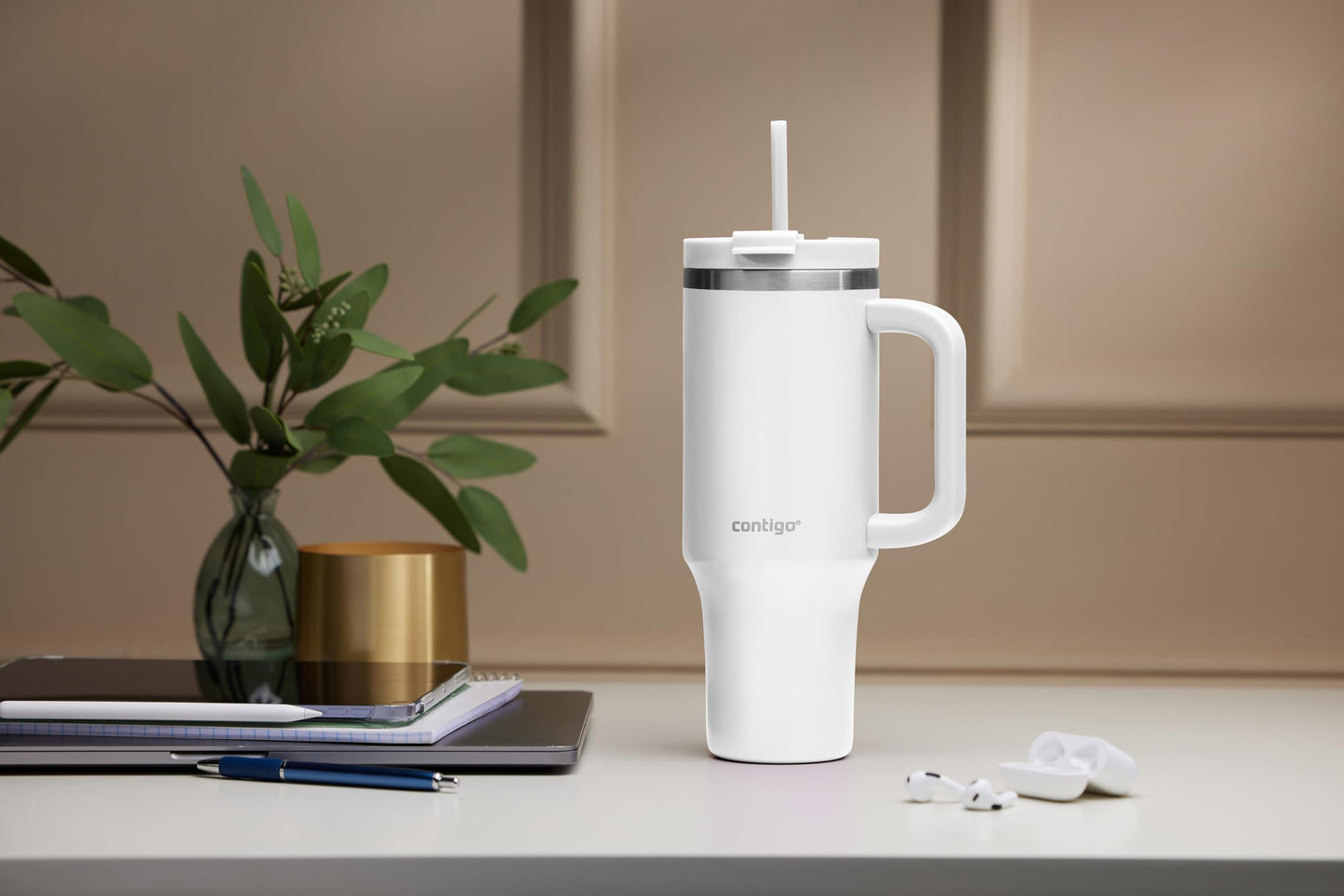 Contigo Streeterville Tumbler 1200 ml with Handle | Stainless Steel Vacuum Insulated Water Bottle with Straw and Lid | Cold for 29 Hours | Travel Mug | Thermal Flask | BPA Free