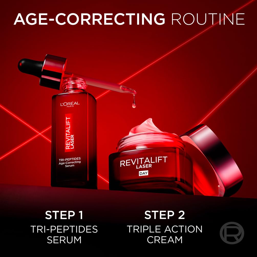 L’Oréal Paris Laser Renew Triple Action Anti-Ageing, Skin Tightening Day Cream, Visibly Reduce Wrinkles & Fine Lines; Moisturises, Firms & Brightens Skin; Retinol, Hyaluronic Acid & Vitamin C, 50ml