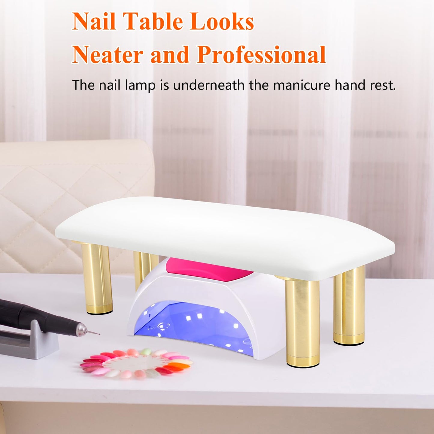 Cleanable Arm Rest for Nails Tech, Adjustable Height, Waterproof Nail Arm Rest White Manicure Hand Rest with Non-Slip Aluminum Alloy Legs, Technology Leather, Nail Polish Can Be Wiped Off, HR601